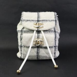 Chanel CHANEL Backpack Tweed White Black Women's 90256i